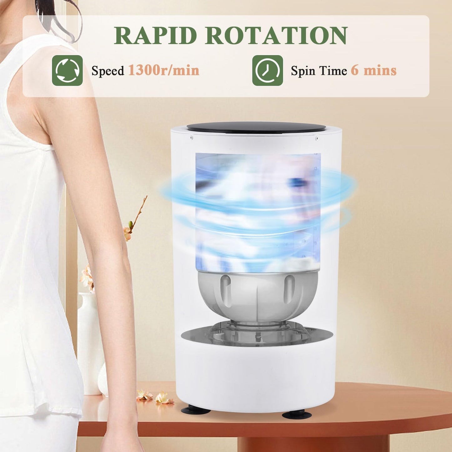 Meticuloso Compact Electric Spin Dryer 110V, Portable Mini Laundry Dryer for Apartments, Schools, Dorms, RVs, Camping