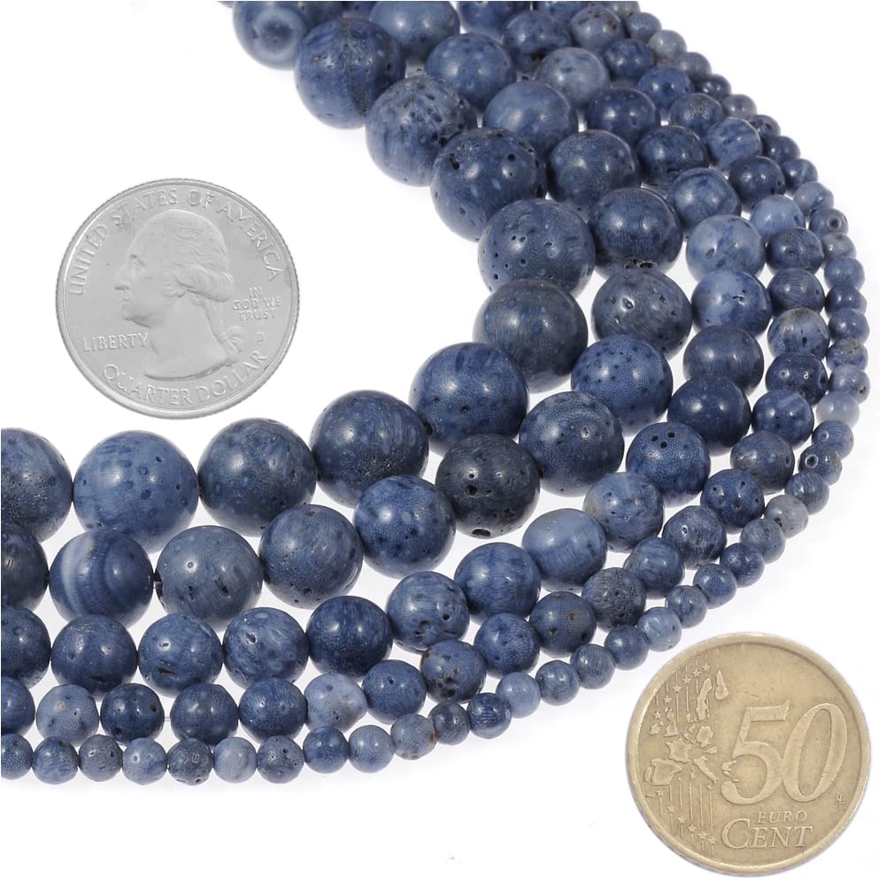 10mm Natural Blue Coral Gemstone Round Loose Beads Crystal Stone Bracelet Necklace Accessories Crafts for Jewelry Making DIY,1 Strand 15"
