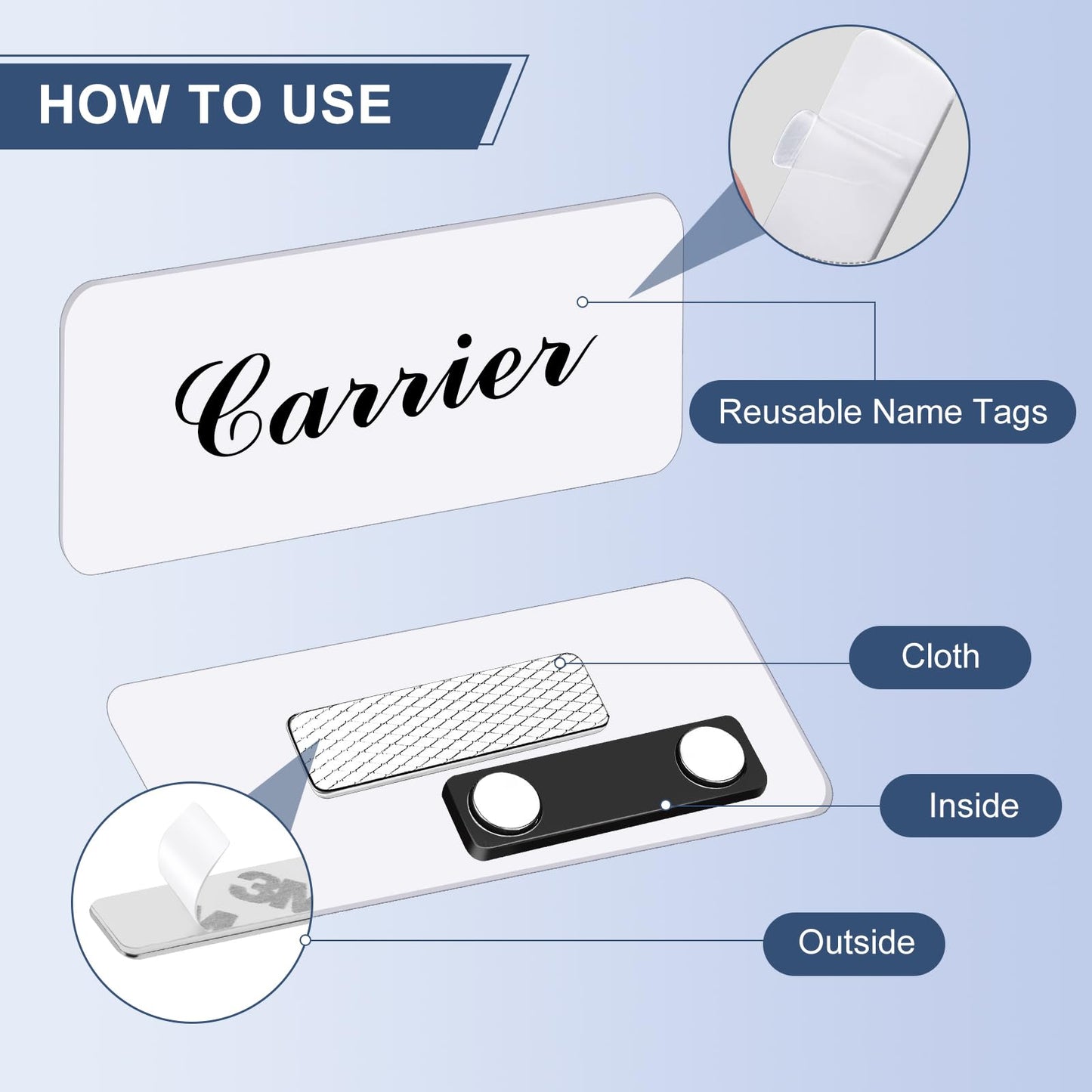 Magnetic Name Tags, 50-Pack Engravable Name Badge with Magnetic Backing, Reusable Name Tags(1" X 3"")"