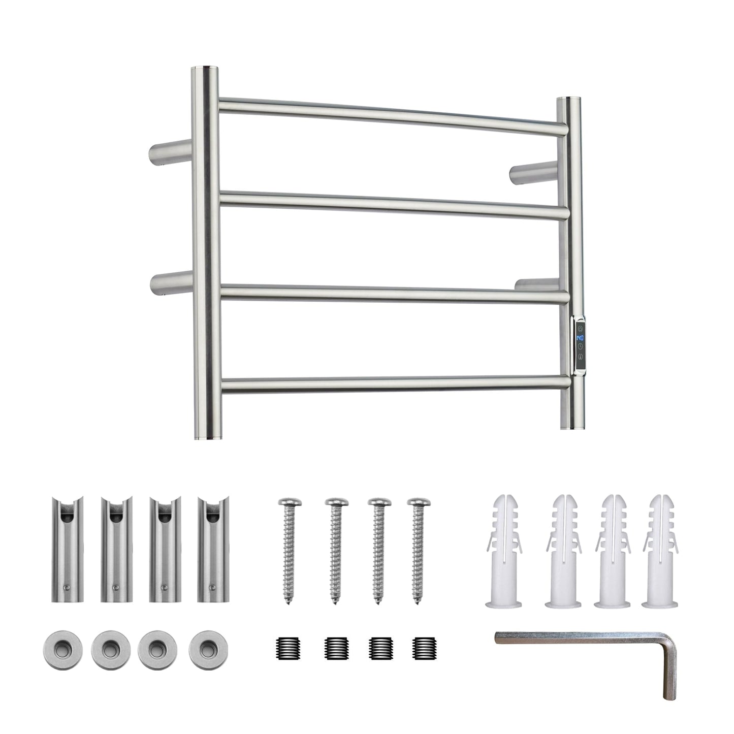 BLARALA Heated Towel Racks for Bathroom, Wall Mounted Electric Towel Warmer Racks with Timer & Temperature Control, Stainless Steel Towel Heater for Bathroom, Brushed (Round-Brushed Silver, 4 Bars)