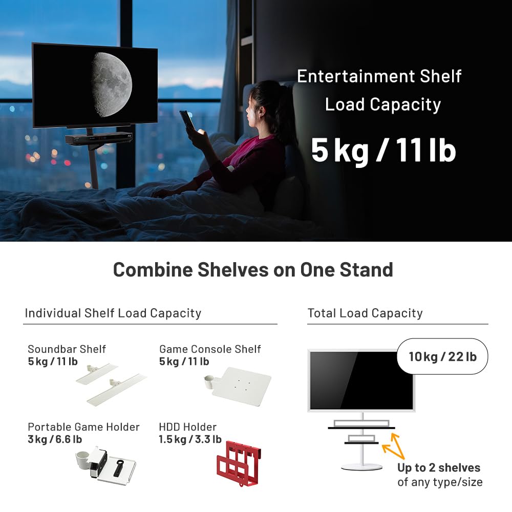 WALL A2 Large Type TV Stand w/ Entertainment shelf Black SET | Japanese Rolling Portable TV Stand with Concealed Caster Wheels for 45-80 Inch | Sleek Shelf | Walnut