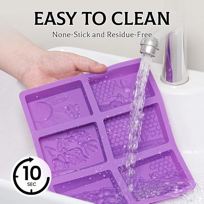 SJ Soap Molds 2 Packs, Oval and Rectangle 3D Honeycomb Silicone Soap Molds for Soap Making, 6 Cavity Mold for Homemade Soaps, DIY Wax Melts, Beeswax, Cake, Chocolate Bakeware, Purple ＆ Pink