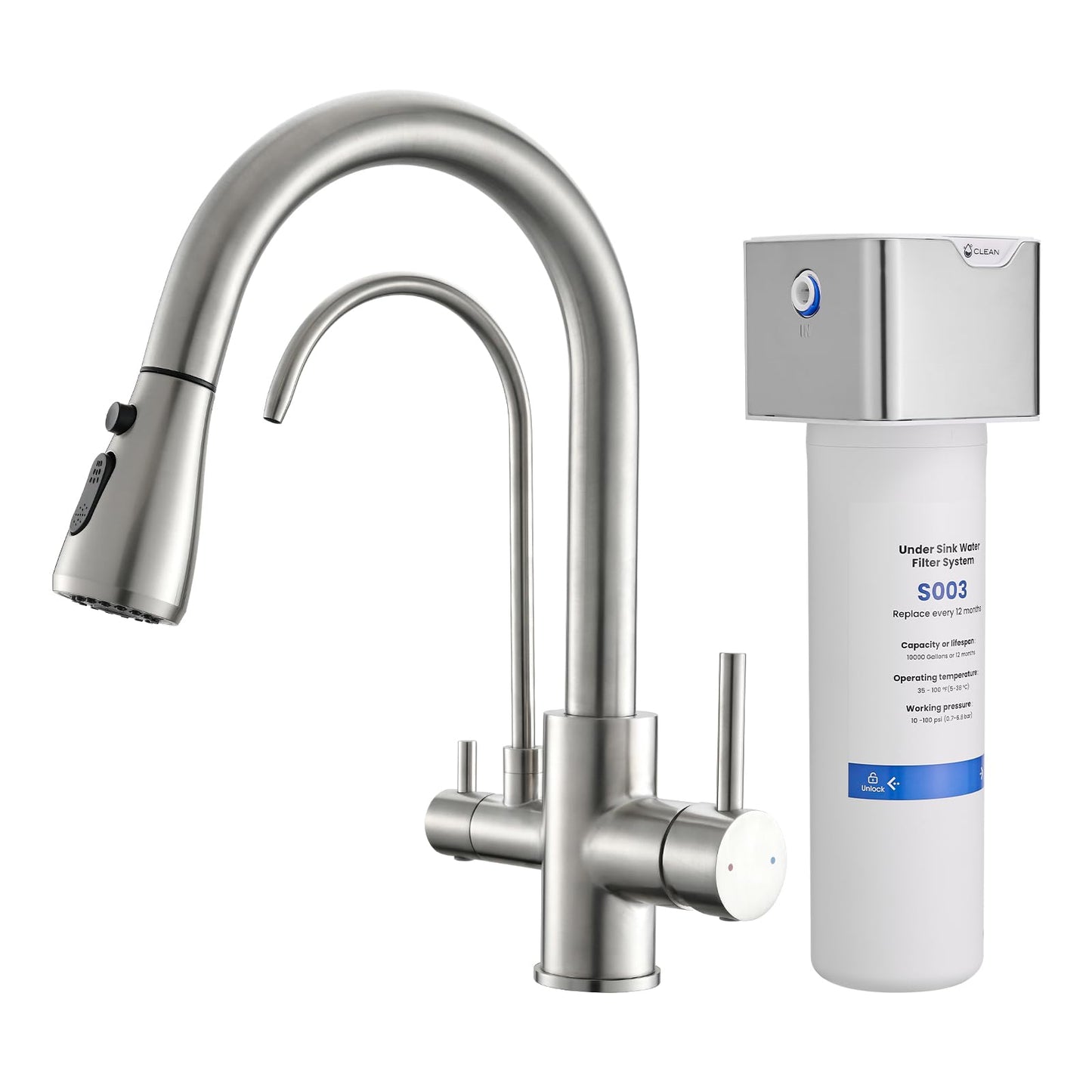 GIMILI 3 in 1 Kitchen Faucet with Under Sink Water Filter System, Reduces Lead, Chlorine, Bad Taste & Odor, Kitchen Sink Faucet with Drinking Water Faucet