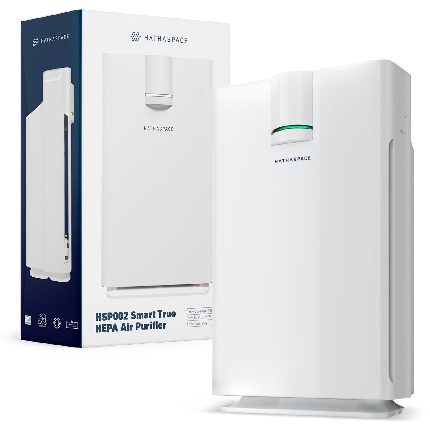 HATHASPACE HSP002 True HEPA Air Purifier for Home, Removes 99.9% of Dust, Smoke, Pet Dander, Odors, VOCs, Covers Up to 1500 Sq. Ft, Quiet Air Cleaner with Smart Sensor for Bedroom & Large Rooms