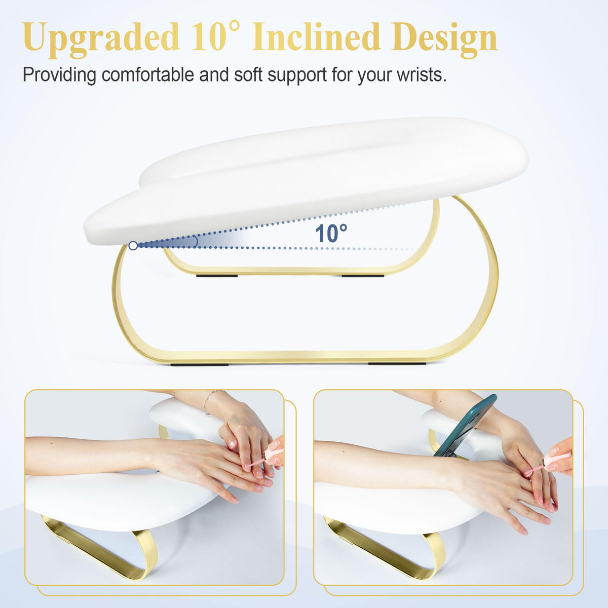 Nail Arm Rest with Rotating Phone Holder, Arm Rest for Nails Tech, PU Leather Nail Tech Arm Rest, U-Shaped Hand Rest for Nails Tech, Manicure Hand Rests for Foot Hand Stand, White