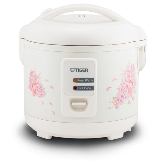 Tiger JAZ-A18U-LF 10 Cup Capacity White Rice Cooker with Non-Stick Inner Pot, Retractable Power Cord, and Keep Warm up to 12 hours (Flower)