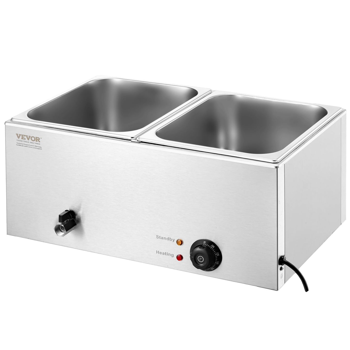 VEVOR 110V 2-Pan Commercial Food Warmer 1200W Electric Steam Table 15cm/6inch Deep Stainless Steel Bain Marie 24 Quart for Buffet Catering, Silver