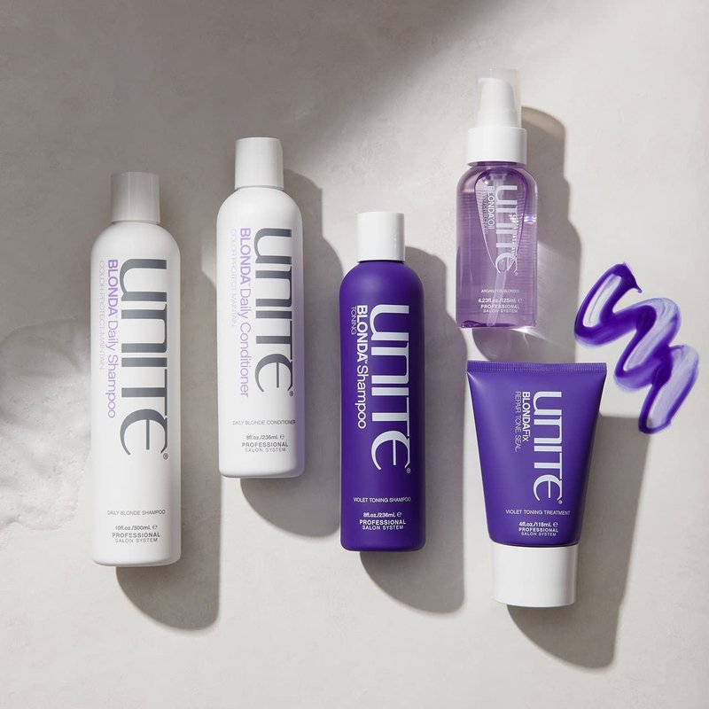 UNITE Hair – BLONDA Toning Purple Shampoo – Neutralizes Brassy & Yellow Tones in 60 Seconds – Brightens Blonde, Gray & Highlighted Hair – 8 Fl Oz