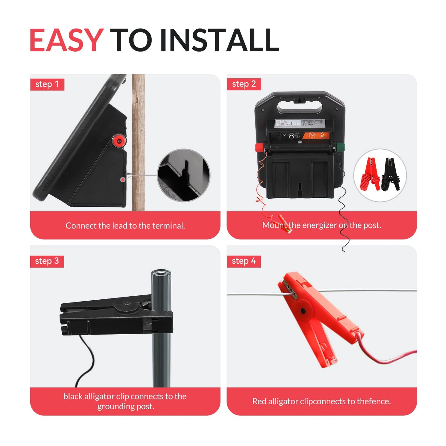 Andmon MINI250 Solar Electric Fence Charger with Day or Night Mode, 0.25Joule Portable Solar Fence Charger