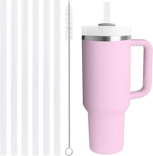 Replacement Straw Compatible with 40 oz Stanley Quencher Tumbler, 12 Inch Extra Long Reusable Plastic Straws for 40 Oz Cup,Milky White,6 Pack
