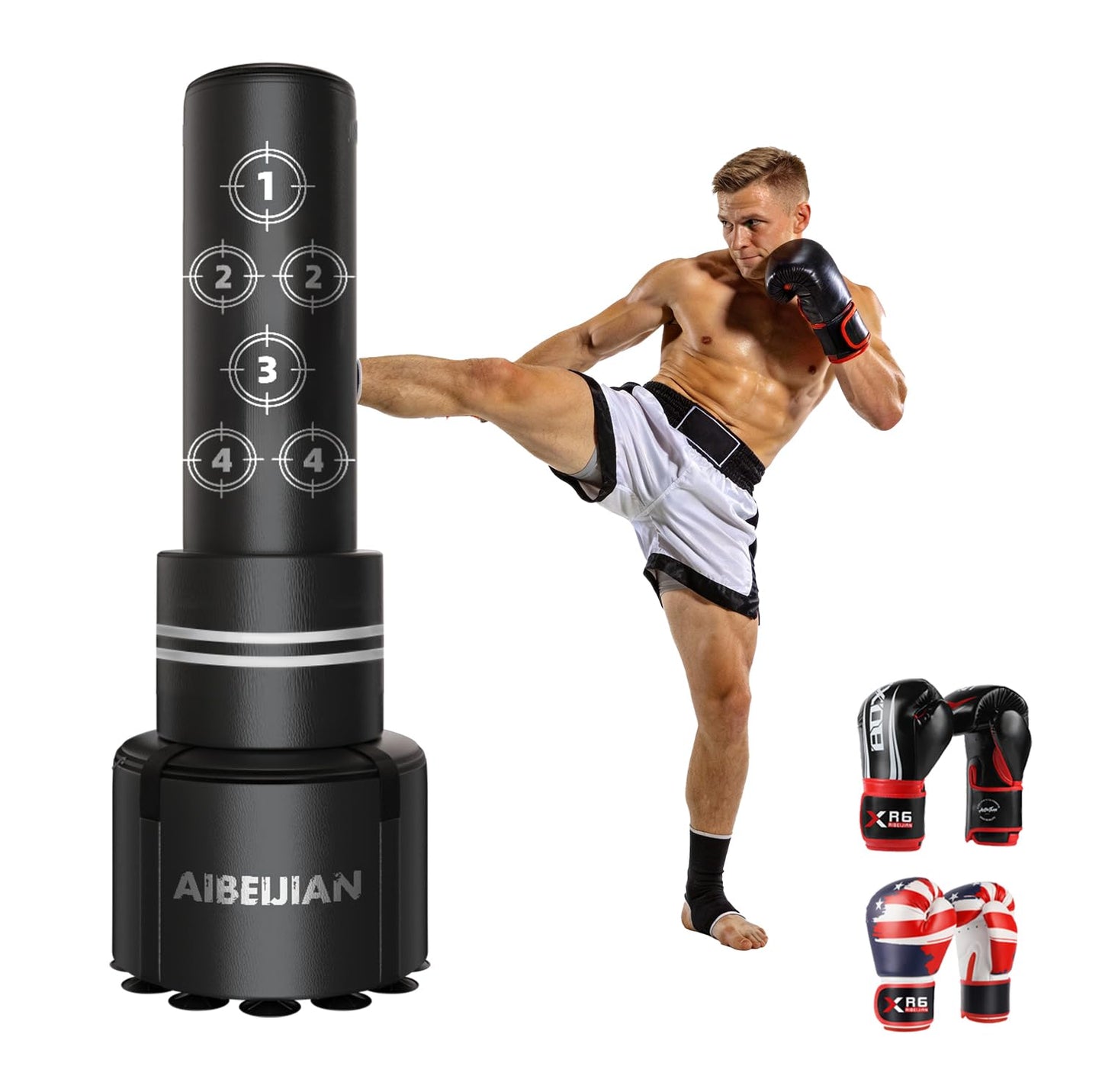Freestanding Adjustable Punching Bag for Adults - 69" | Black Free Standing Training Heavy Bag with Suction Cup Base | Ideal for Martial Arts, Boxing, Kickboxing and Cardio Workouts