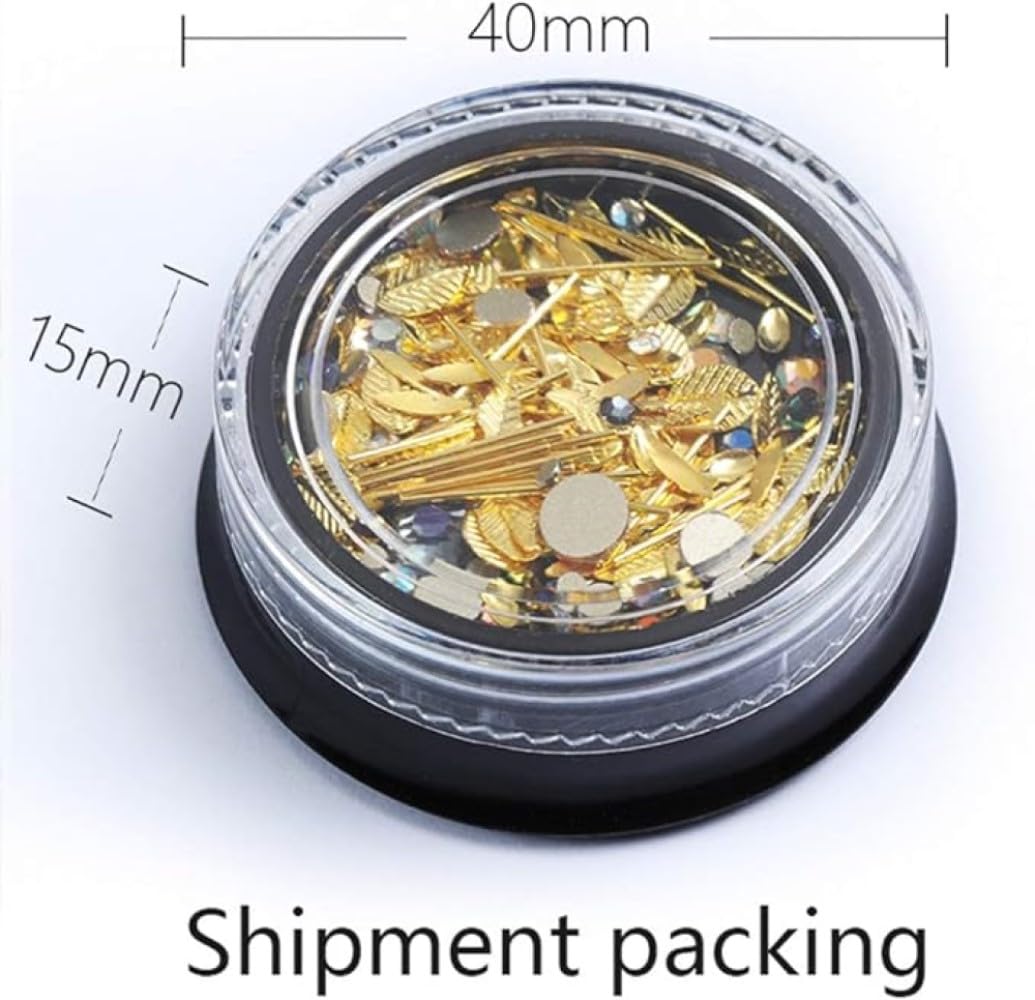 Chunmeng 3D Metal Nail Gems for Acrylic Nail Supplies, Holographic Gold Line Leaf Gems Sparkle Shape Design Decals DIY Manicure Jewelry Accessories for Women Girls Nail Decor