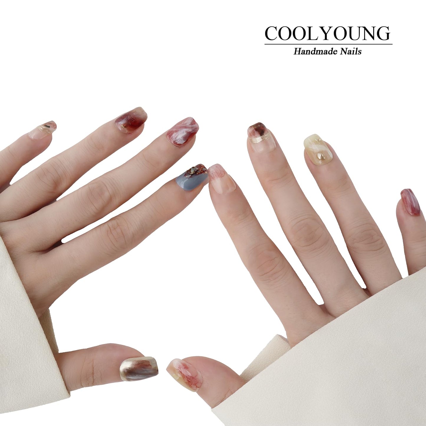 Handmade Press on Nails Square Shaped Artificial Nails Acrylic Handmade Colorful Press On Nails Stick On Nails For Women Woman Gifts COOLYOUNG 10 PCS, Size M