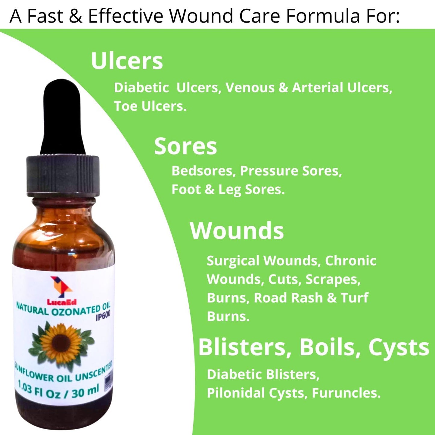 LucaED Ozonated Sunflower Oil for Face & Body – Boosts Collagen, Soothes Sensitive Skin, Hydrates Dry Skin & Supports Healthy Nails – Vegan & Paraben-Free - 1.03Oz/30ml