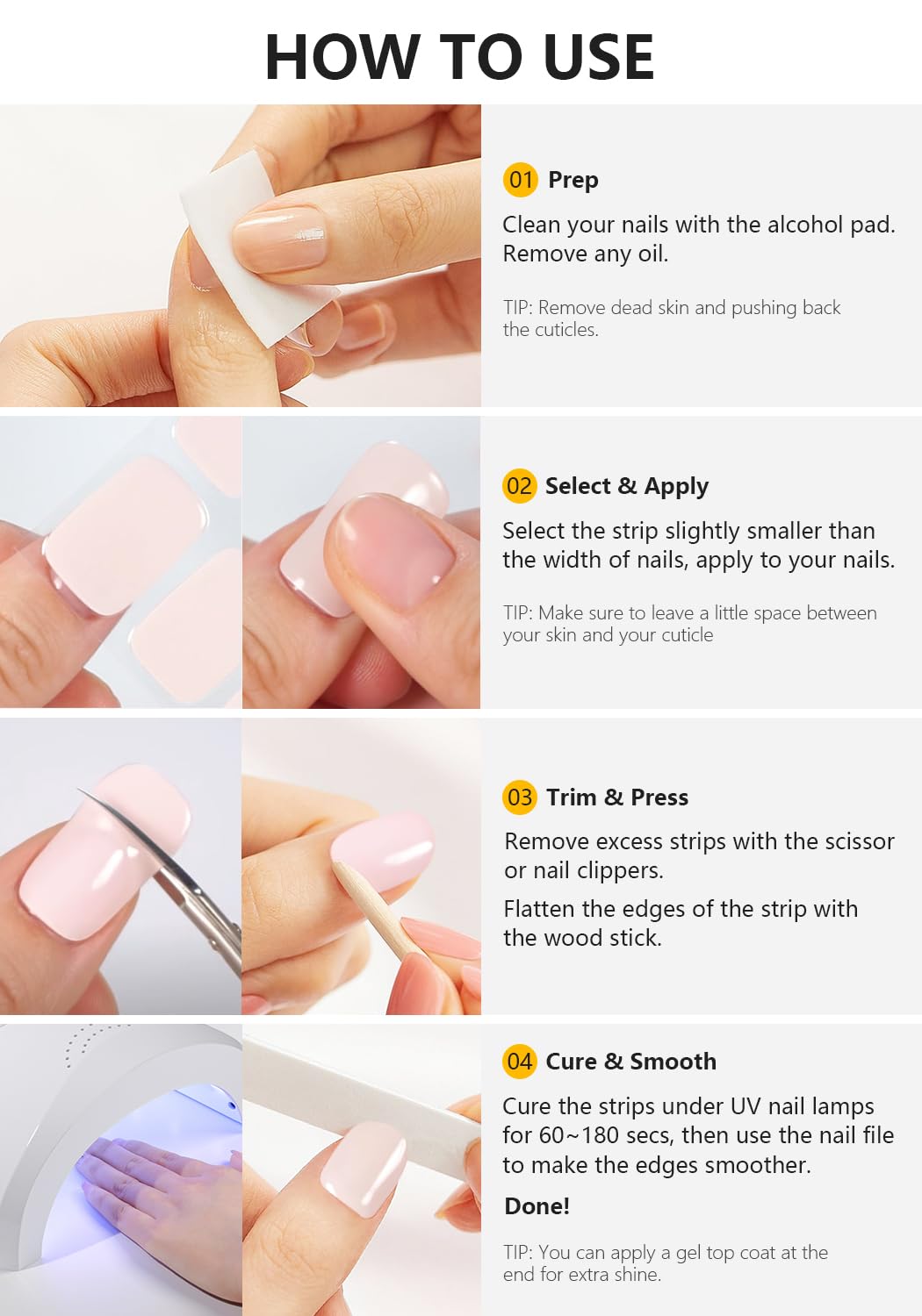 AutyaMee Semi Cured Gel Nail Strips (Nude Ombre), Gold Glitter, 20 Pcs Gel Nail Wraps, Stickers, UV Light Required, Salon Quality, Long Lasting