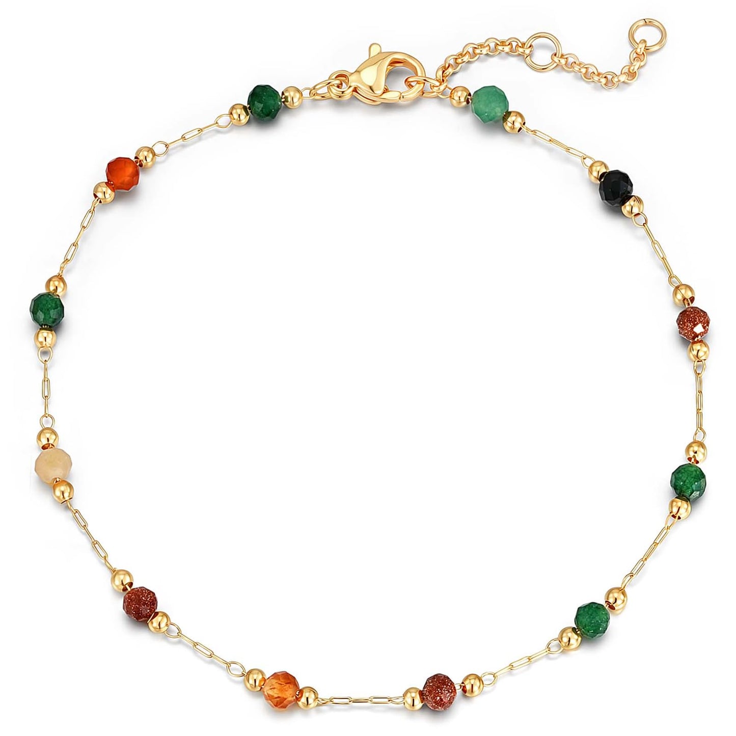MEVECCO Gold Bracelet for Women 18K Gold Plated Colorful Agate Stone Custom Handmade Mixed Beaded Charm Chain Bracelet Stack Jewelry Gifts