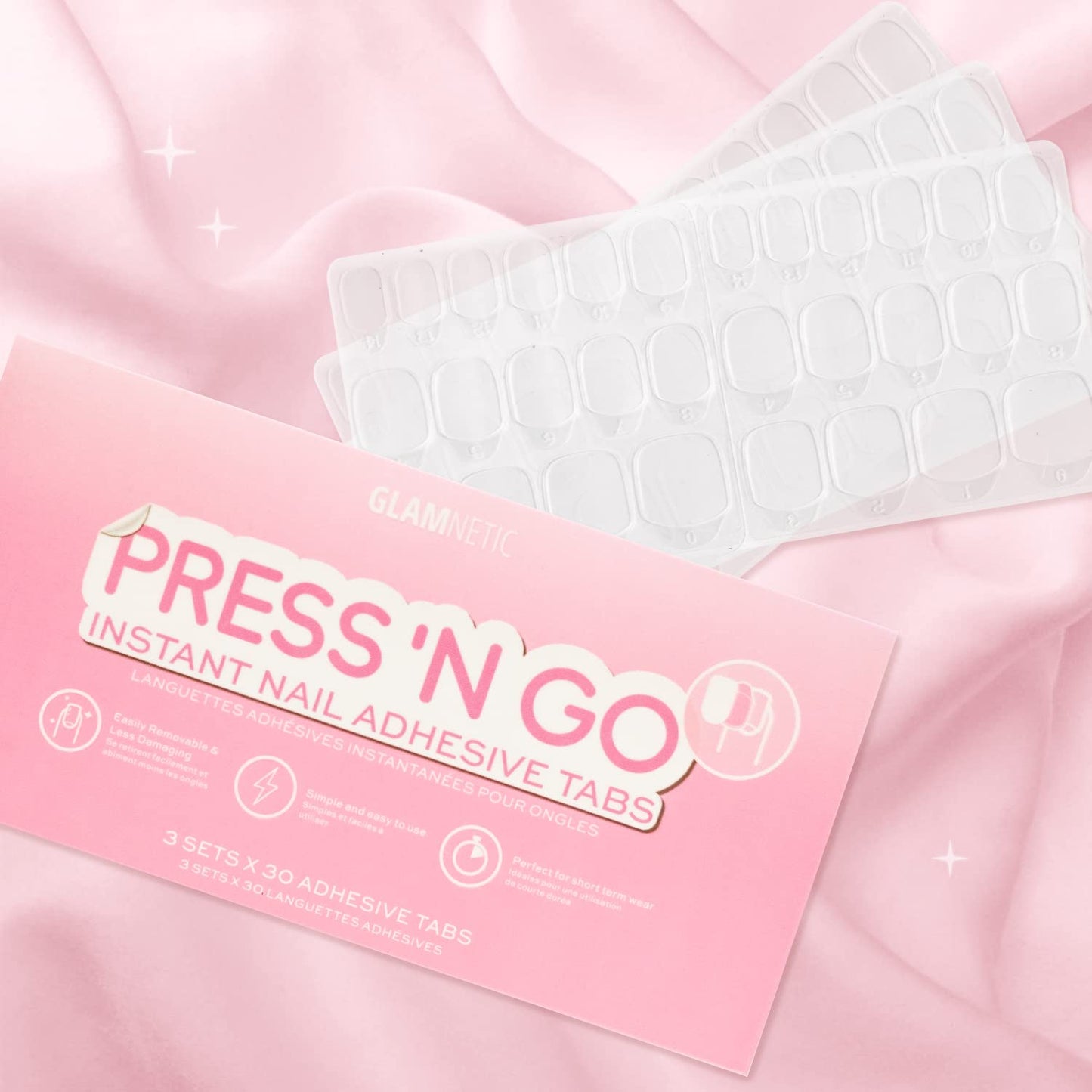 Glamnetic Press-On Nails & Adhesive Nail Tabs - Gold Standard | Short Almond Fake Nails with Gold French Tips | 15 Sizes - 30 Nail Kit with Adhesive Tabs