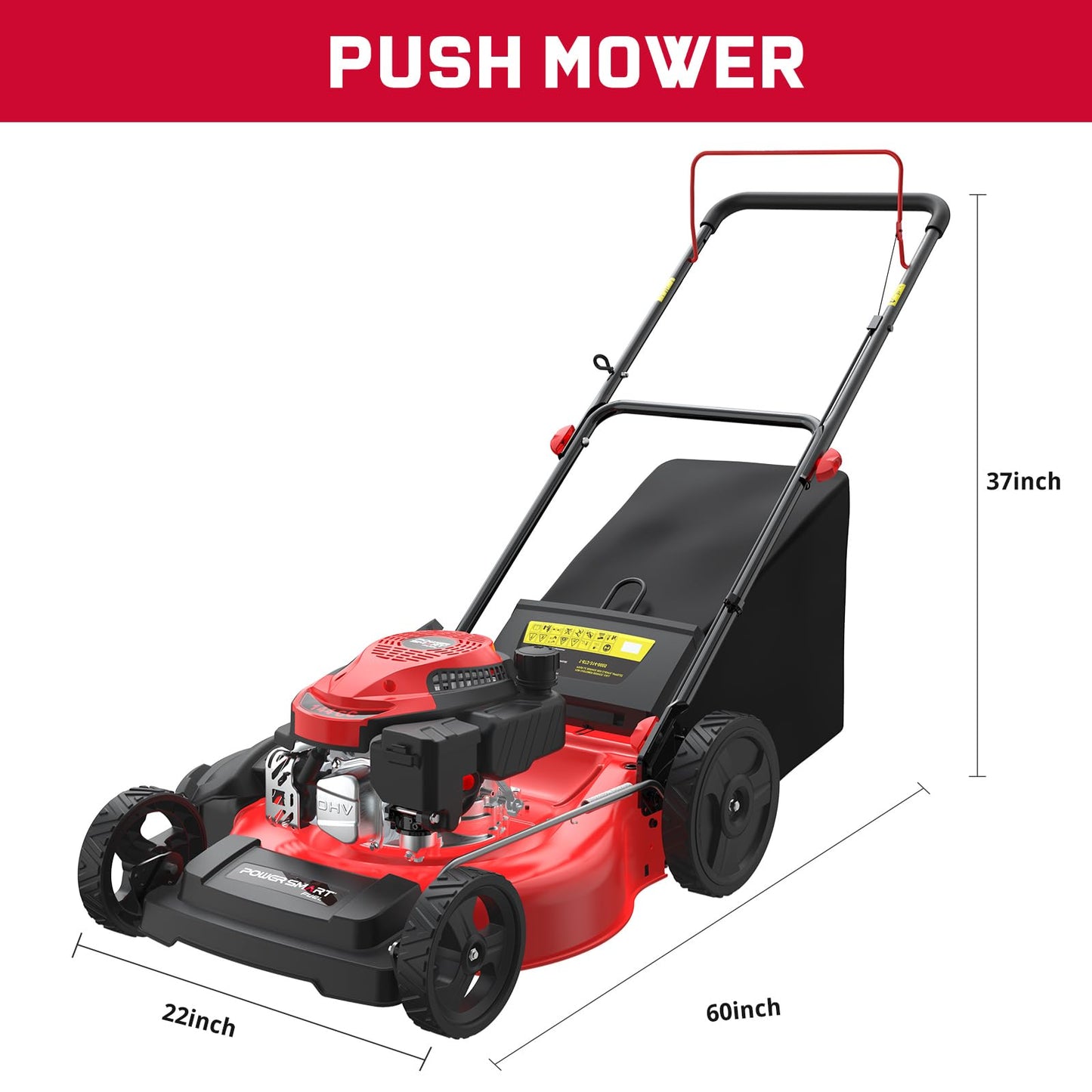 PowerSmart Gas Lawn Mower 21-Inch 144cc OHV Engine 3-in-1 Push Mower with Bagging