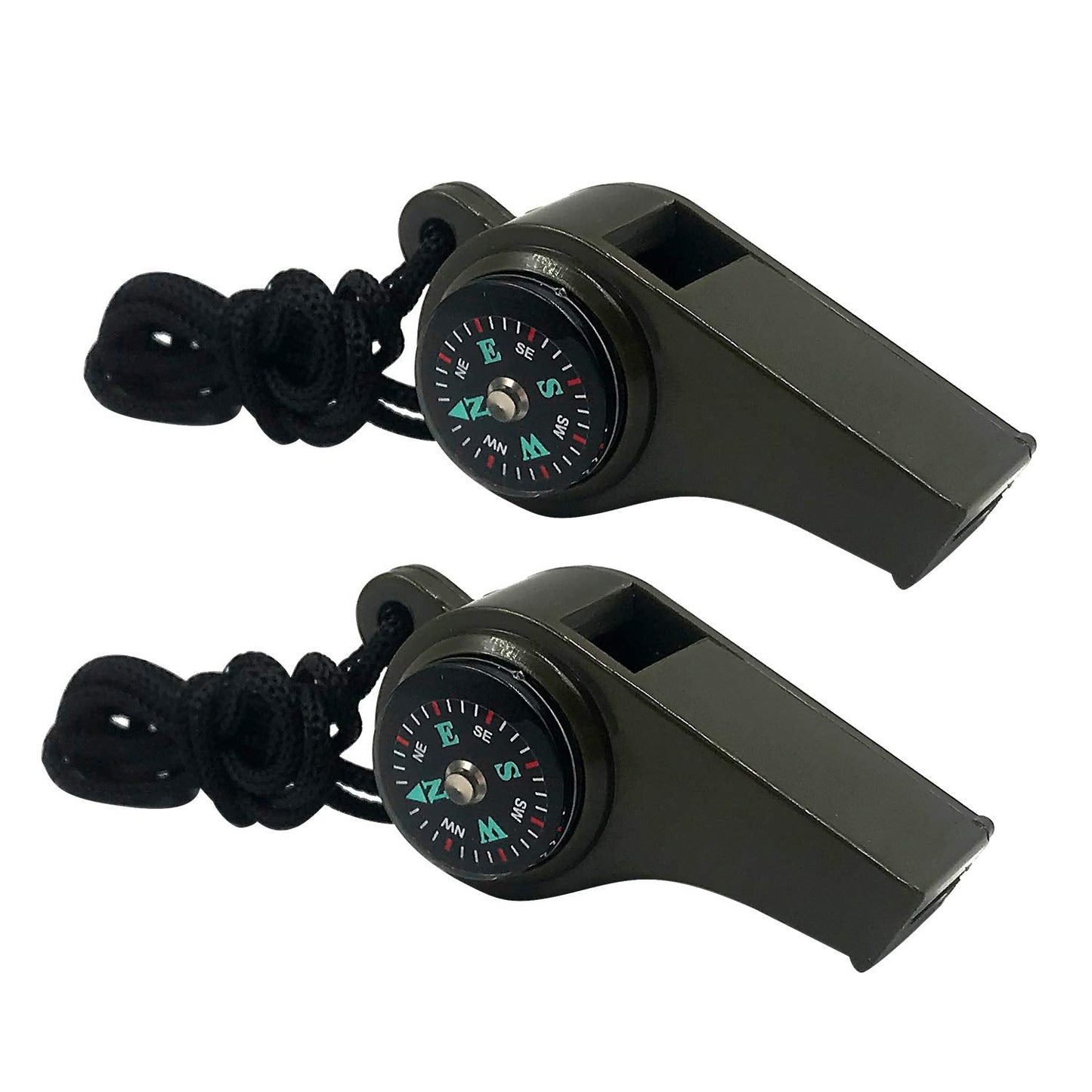 MeiNvShe 2 Pack Emergency Survival Whistle, 3-in-1 Emergency Whistles with Compass and Thermometer, Loud Safety Whistle with Lanyard for Outdoor Hiking (Green)