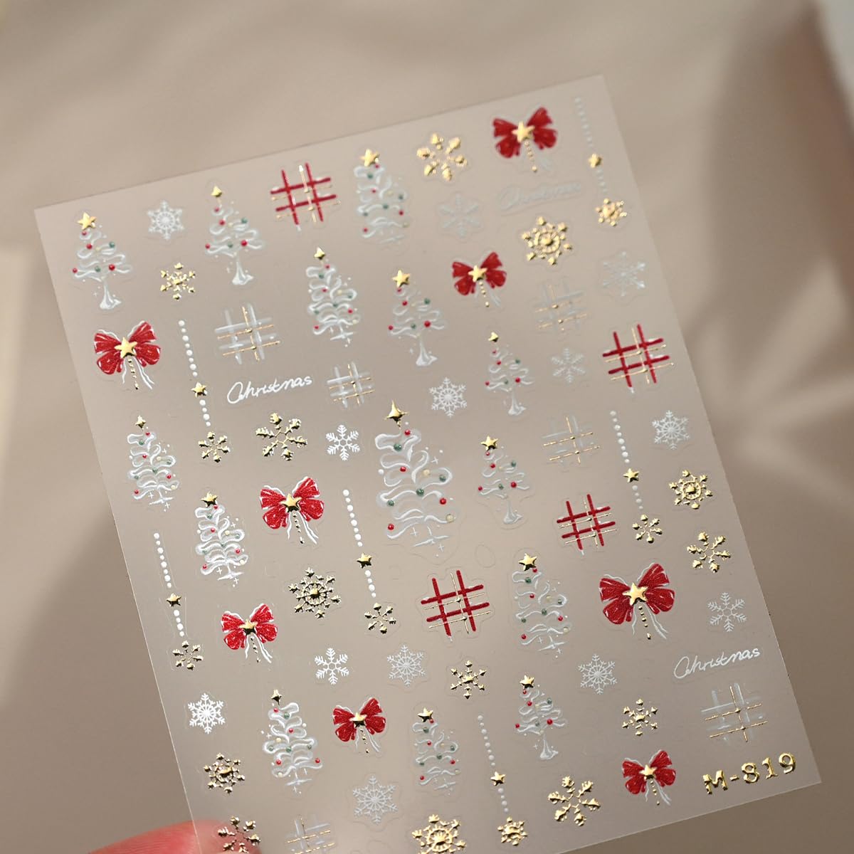 Christmas Nail Art Stickers Red Bow Nail Stickers 5D Embossed Gold Snowflake Nail Decals Christmas Tree Self Adhesive Nail Art Supplies for Women Girls DIY Nail Art Decorations 1 Sheet