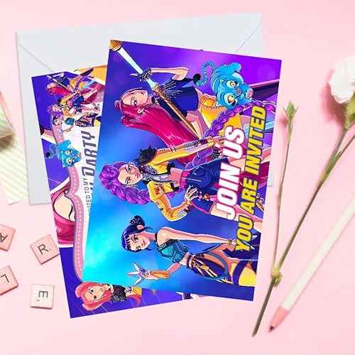 16pcs Demon Movie Hunters Birthday lnvitation Cards Gift Cards with Envelopes for Demon Movie Hunters Theme Party Supplies