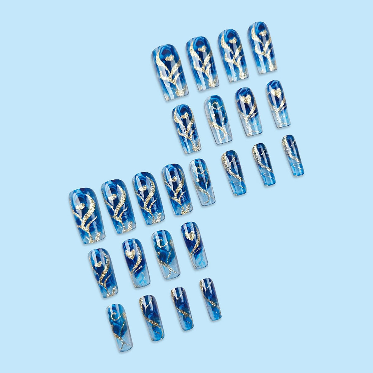 EYZOTSF Press on Nails Medium Square Shaped Acrylic Medium Square Shaped False Nails with Designs Artificial Short Coffin Fake Nails with Charms Glue ons Fingernails for Women Girls(CY1092)