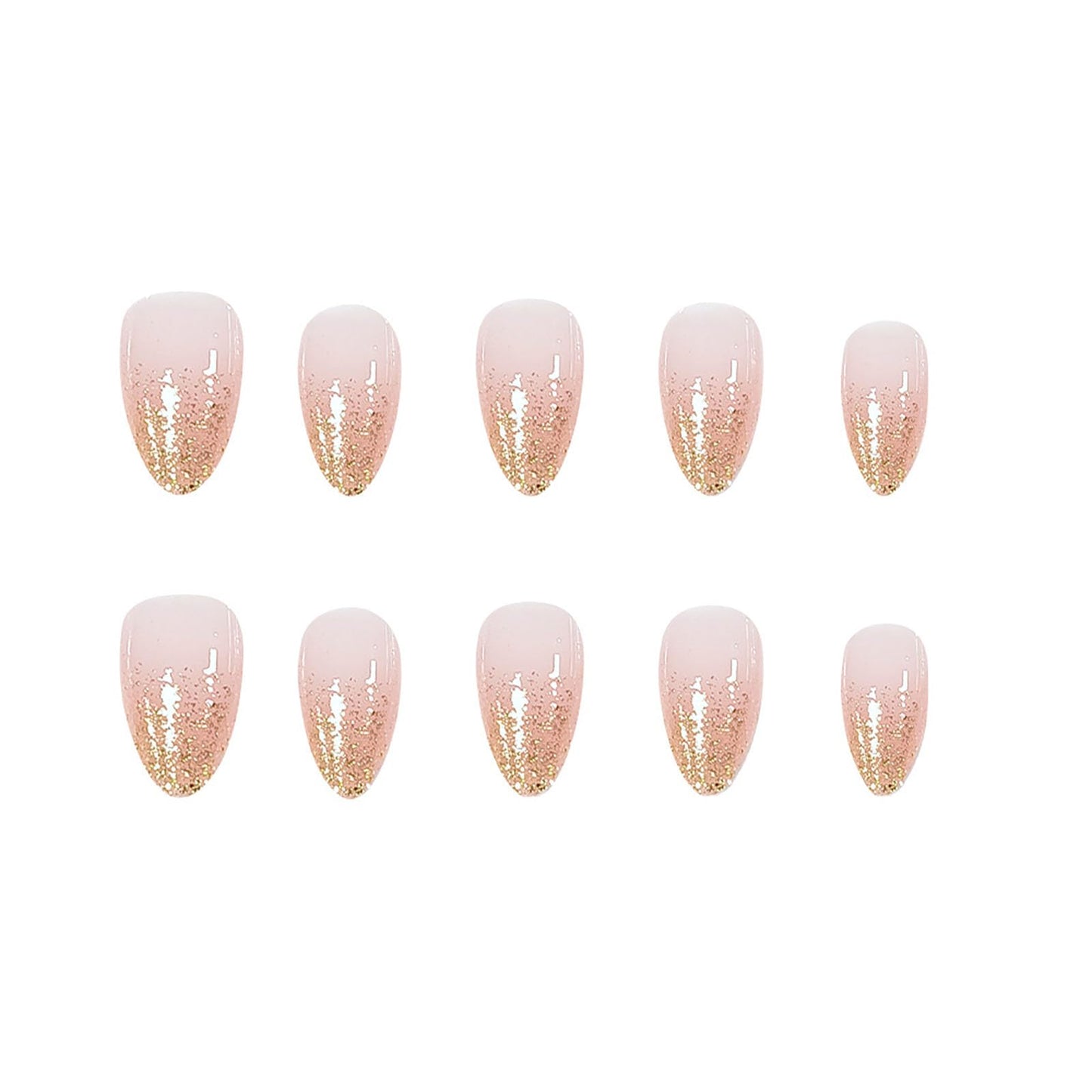 RUOKEXIN Almond Press on Nails Short Fake Nails Gold Glitter False Nails with Designs Full Cover Nail Press ons Sparkly Artificial Nails for Women 30Pcs