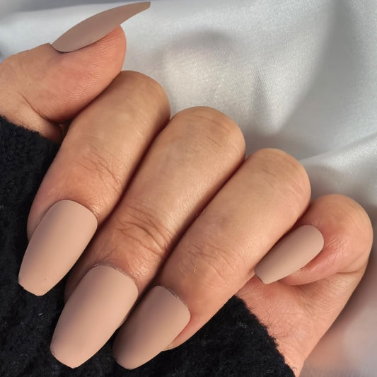 DARKMXTR Light Brown Press-On Nails Long Almond Fake Nails for Women,Easy Application Manicure Set for Work, Party & Daily Use, Perfect for Women and Students
