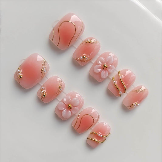 Gleamrain Handmade Short Press On Nails Square-Ins Style M Size-Easy Apply Daily Wear Artificial Nails Press Ons Flower Design for Women 10Pcs Gleamrain Design 401