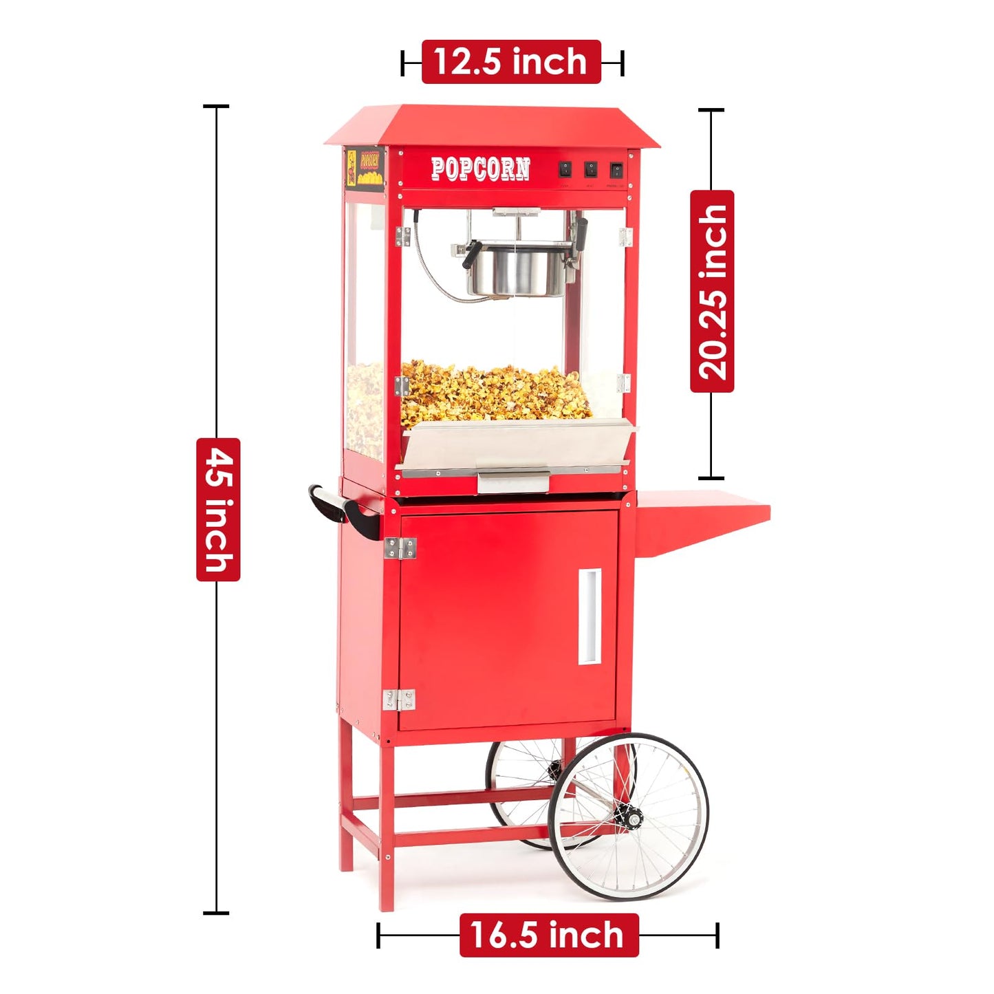 Takywep Commercial Popcorn Machine Cart, Popcorn Maker with 10 Oz Kettle Makes Up to 64 Cups, 3-Switch Control, Theater Style Popcorn Poppers