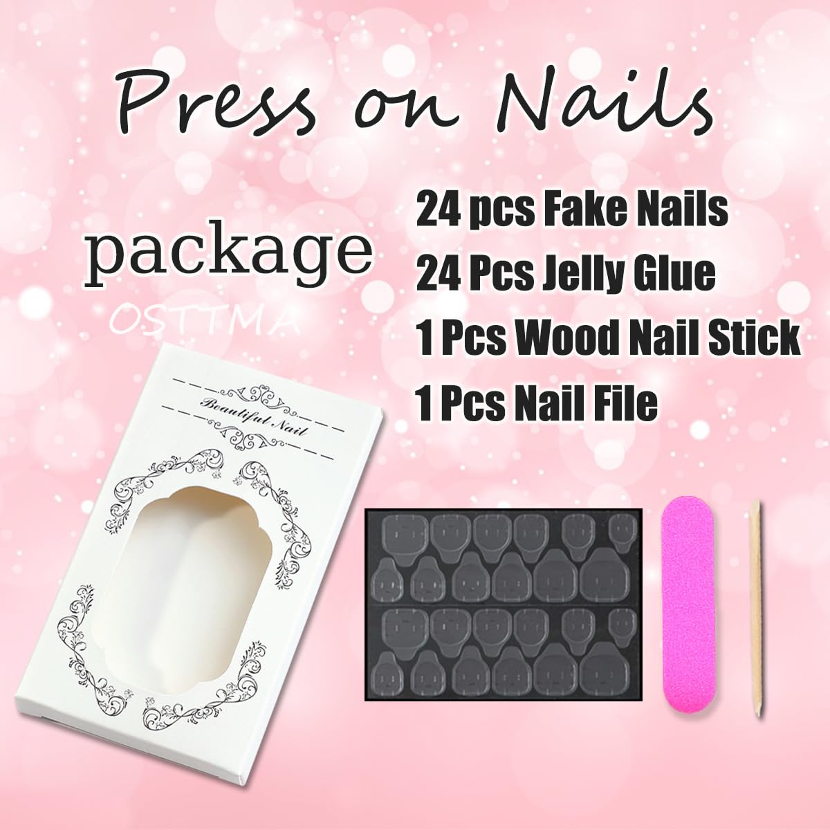 24Pcs Pink Peach Blossom Press on Nails Almond Medium Fake Nails with Flower Designs Glitter 3D Pearl Rhinestones Glue on Nails Pink Floral Acrylic Nails for Women Spring Summer Nail Art Decoration