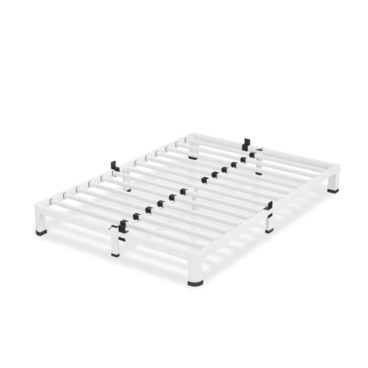 VIPSHOW 4 Inch White Queen Bed Frame, 3500Lbs Heavy Duty Metal Platform with Round Corner Legs Mattress Slide Stopper, Steel Slat Support No Box Spring Needed, Noise Free, Non-Slip, Easy Assembly