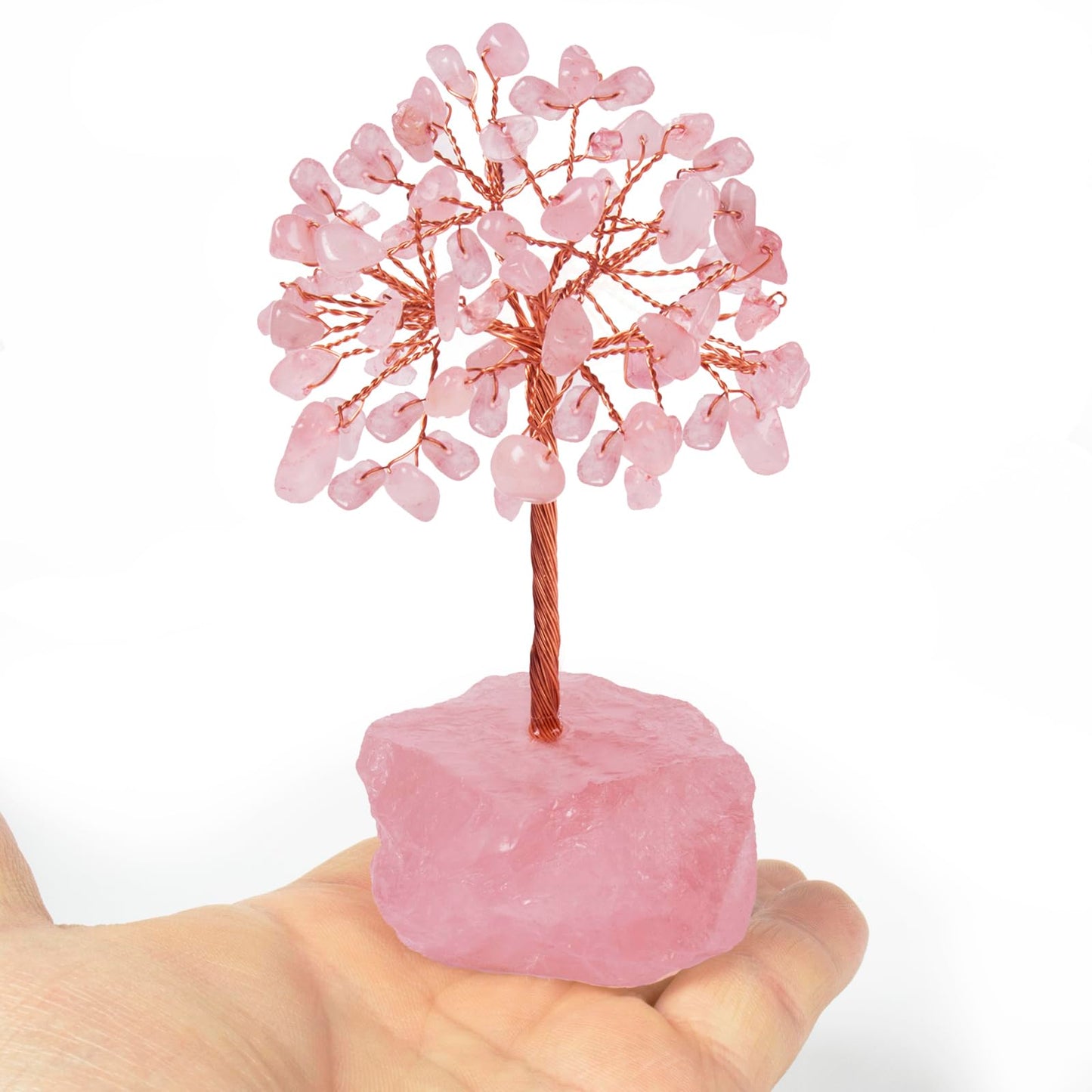Ytbeoxk Rose Quartz Healing Crystal Tree，Natural Reiki Life Stone Base Copper Wire Tree Decor， Feng Shui Spiritual Energy for Pink Home Office Desk ， Ideal Meditation Gift for Women Men
