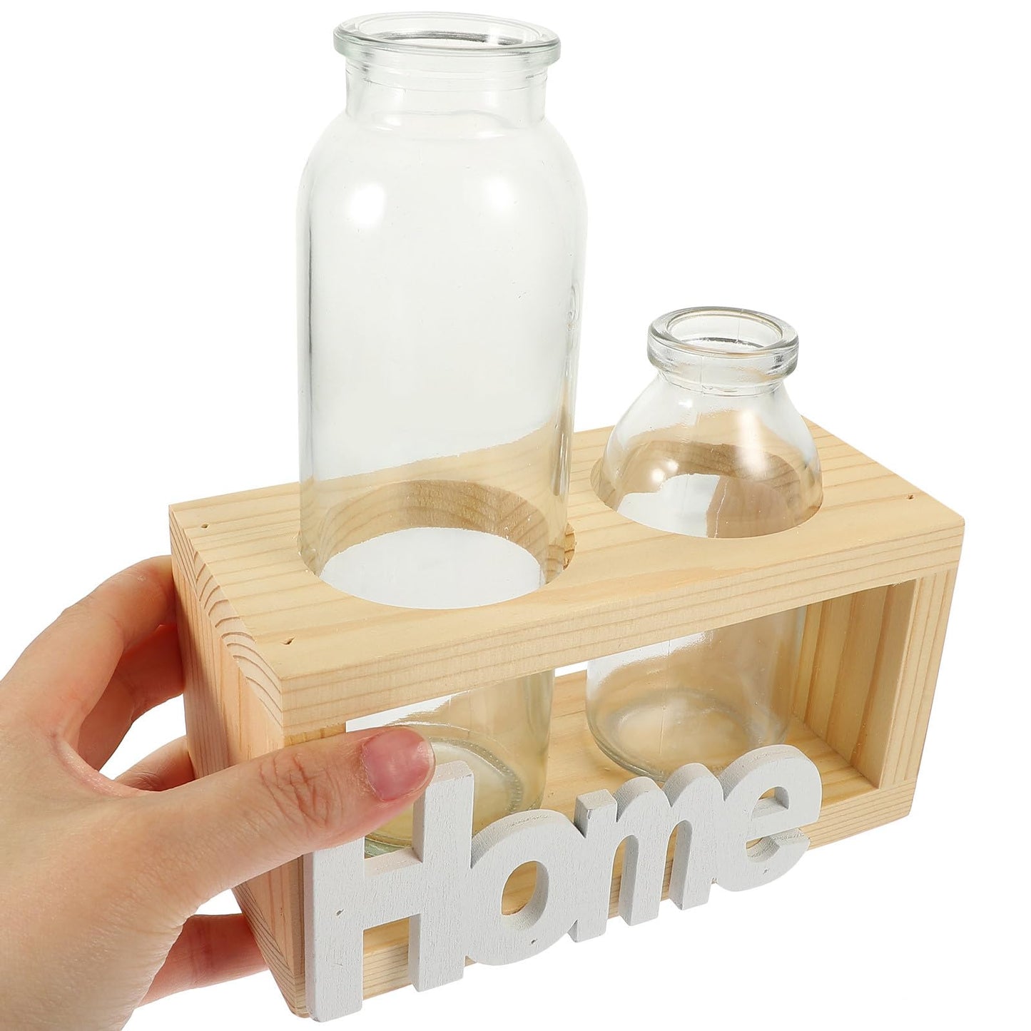 NUOBESTY Hydroponic Glass Plant Vase with Wooden Stand, 2pcs Set Scandinavian Style Glass Terrarium for Home Décor and Desktop Flower Arrangement