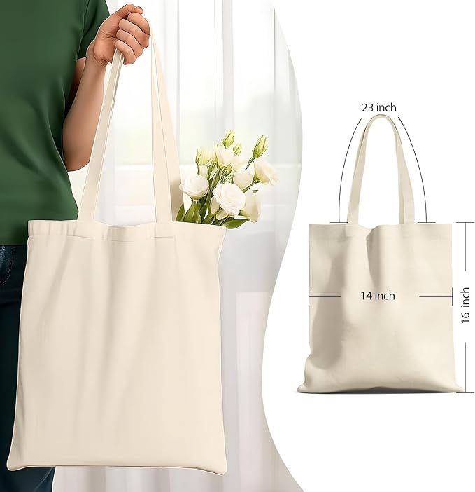 1-200 Pack Available Premium Canvas Reusable Tote Gift Bags,Made of Natural Canvas with Handle,Work,DIY,Shopping(1 Pack)