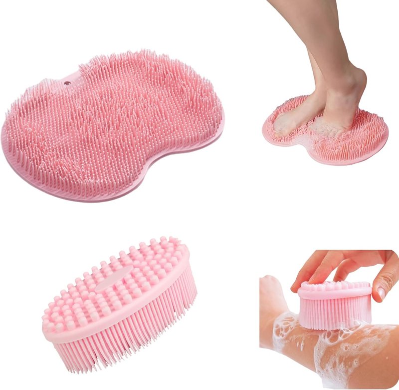 ZSKXYRUS Shower Foot Scrubber Mat, Silicone Foot & Back Scrubber for Shower with Non-Slip Suction Cups and Storage Hooks,Foot Massager Cleaner for Men and Women Use (Blue) (Pink)