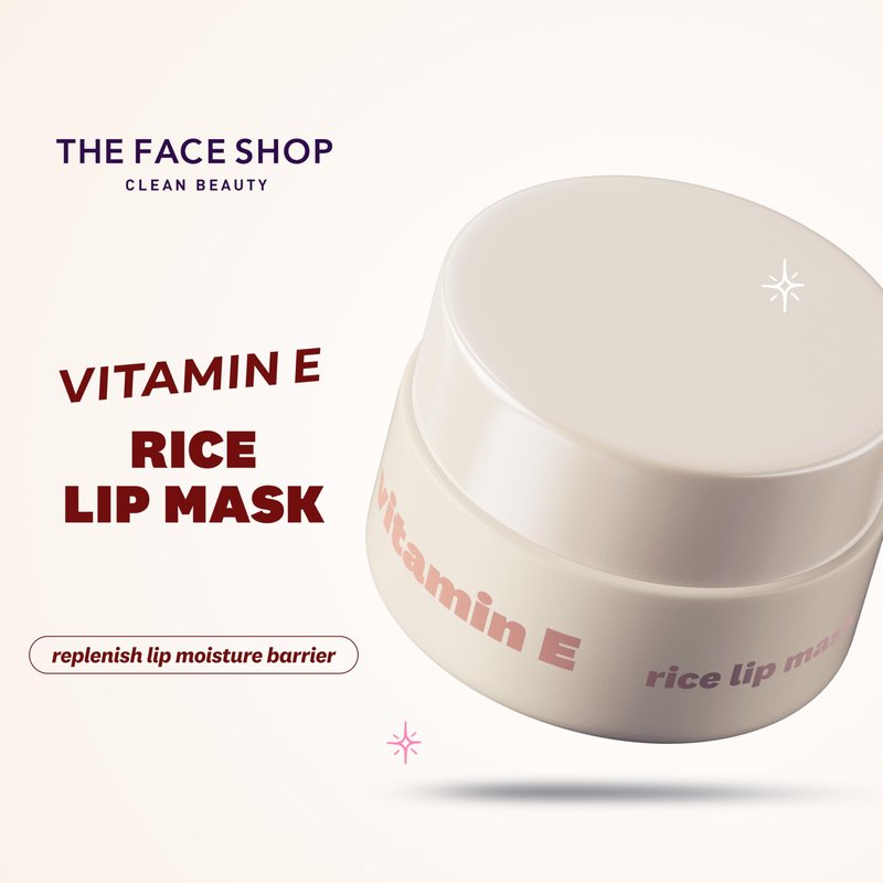 THE FACE SHOP Vitamin E & Rice Lip Mask, Softening & Moisturizing Lip Balm, Lip Sleeping Mask, Korean Skin Care