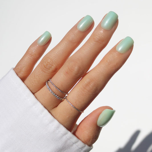 Glamnetic Press On Nails - Short Squoval Fake Nails, Mint Green Glazed Nails, Honeydewy | 15 Sizes - 30 Nail Kit with Glue
