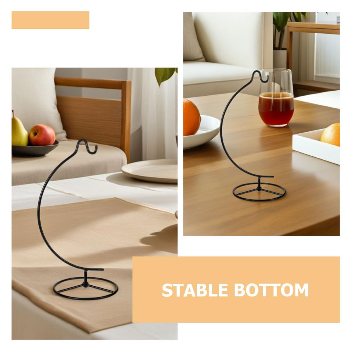 Cabilock 2pcs Moon-shaped Hanging Hook Stands Iron Display Rack for Air Plant Containers and Glass Ball Ornaments Indoor Home Décor Terrarium Holder Black