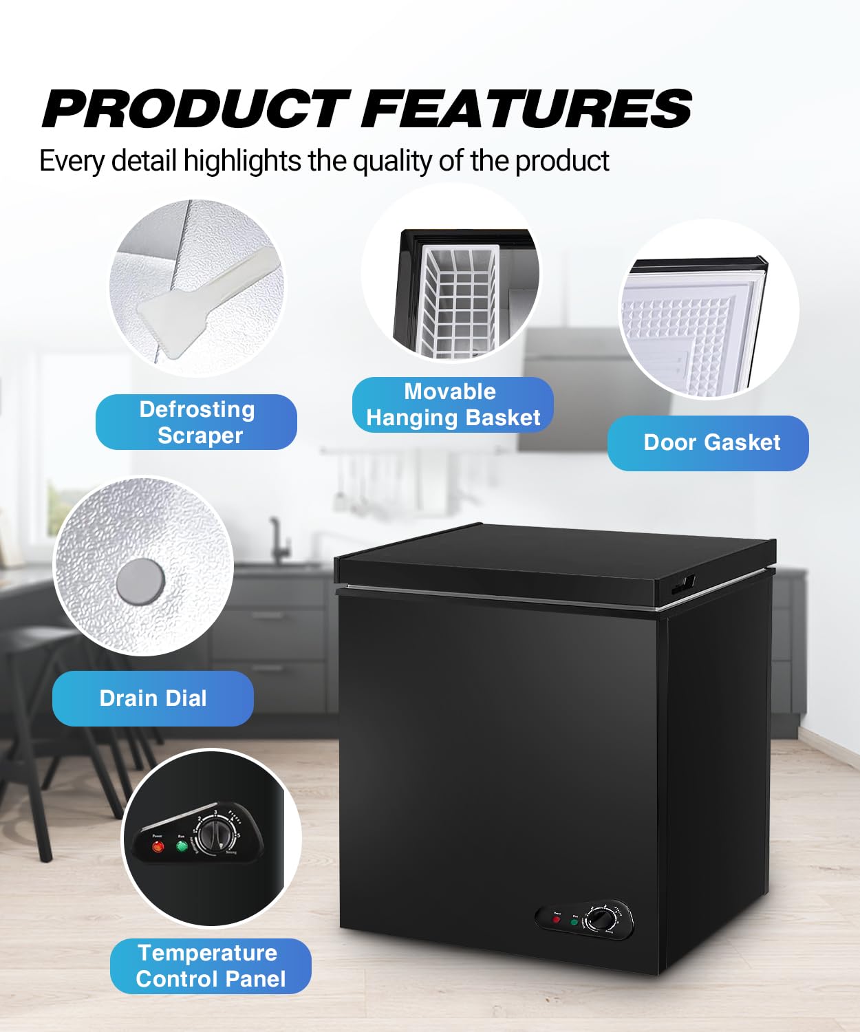 Chest Freezer 7.0 Cu.Ft Compact Chest Freezers with 7 Adjustable Thermostat Top Open Door Freezer Compressor Cooling with Removable Storage Basket for Home Bar Dorm