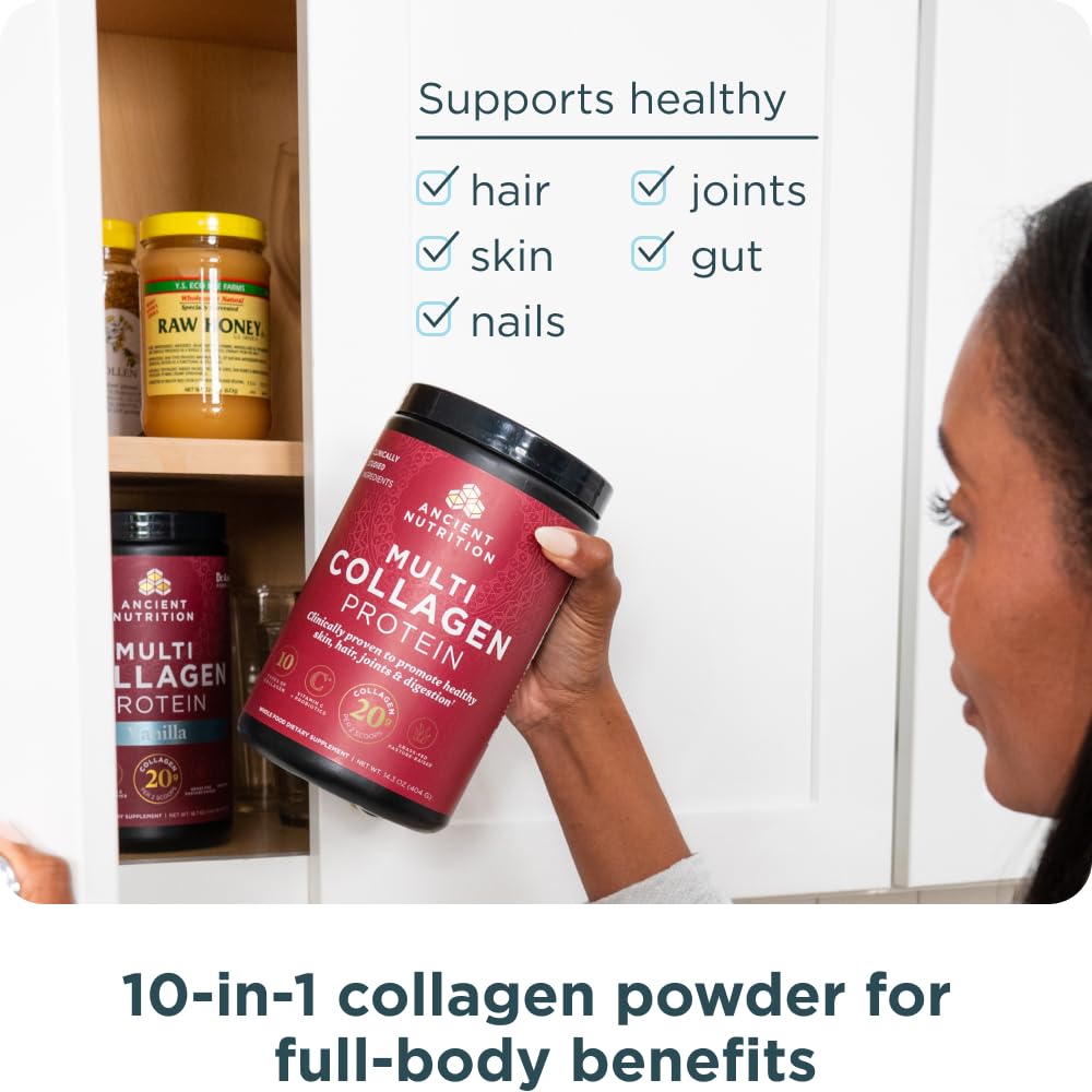 Ancient Nutrition Hydrolyzed Collagen Peptides Powder, Unflavored Multi Collagen Powder Packets for Women and Men with Vitamin C, 24 Servings, Supports Skin and Nails, Gut Health
