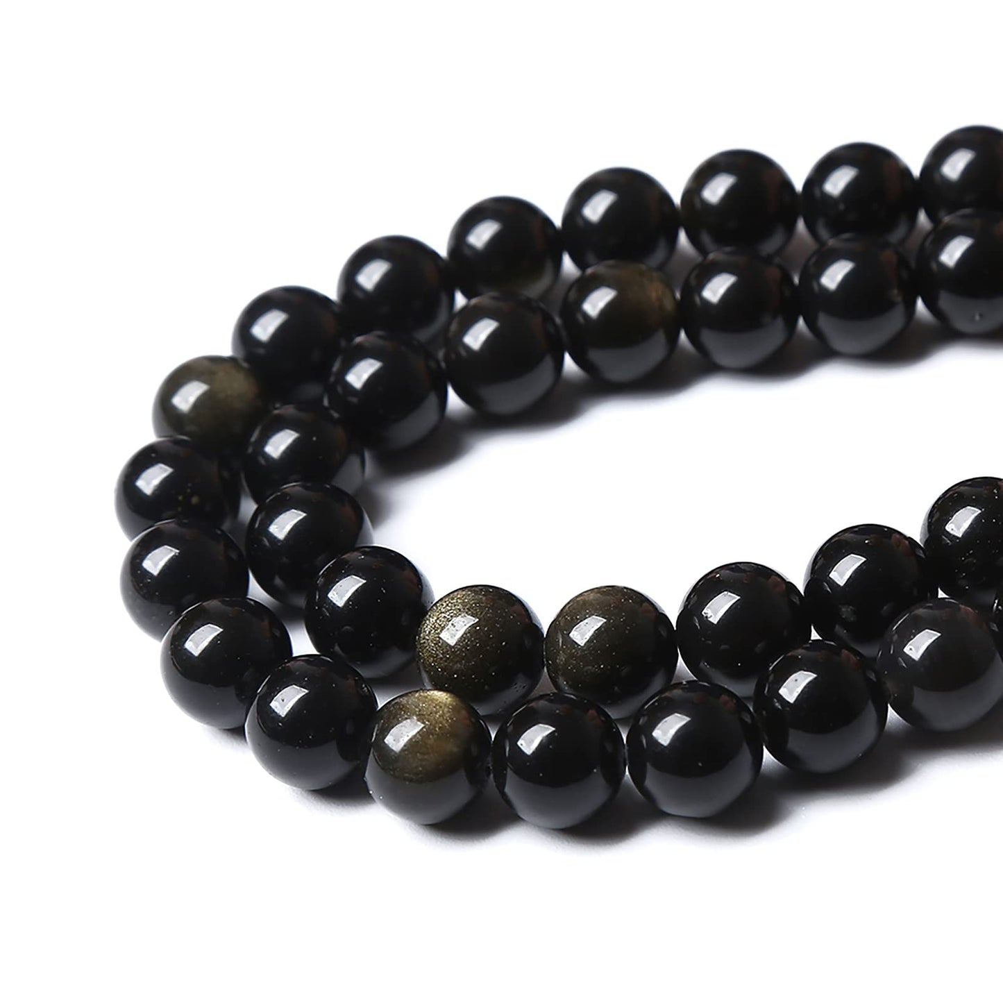 AAA Natural Gold Obsidian Gemstone Beads Energy Healing Power Stones Round Loose Beads for Jewelry Making, DIY Bracelet Necklace 8mm 46pcs
