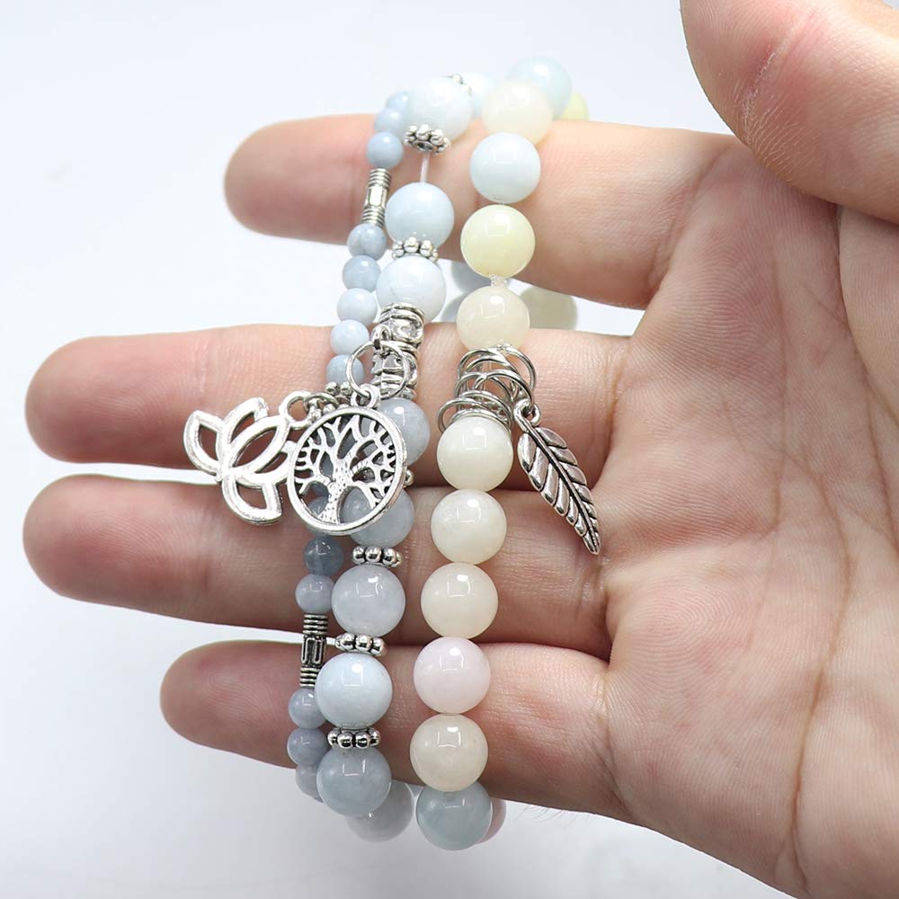 UEUC Tree of Life Yoga Healing Stone Bracelets,Multilayer Lotus Chakra Stone Reiki Bracelet Sets,Anxiety Crystal Natural Stone,for Women Stress Relief