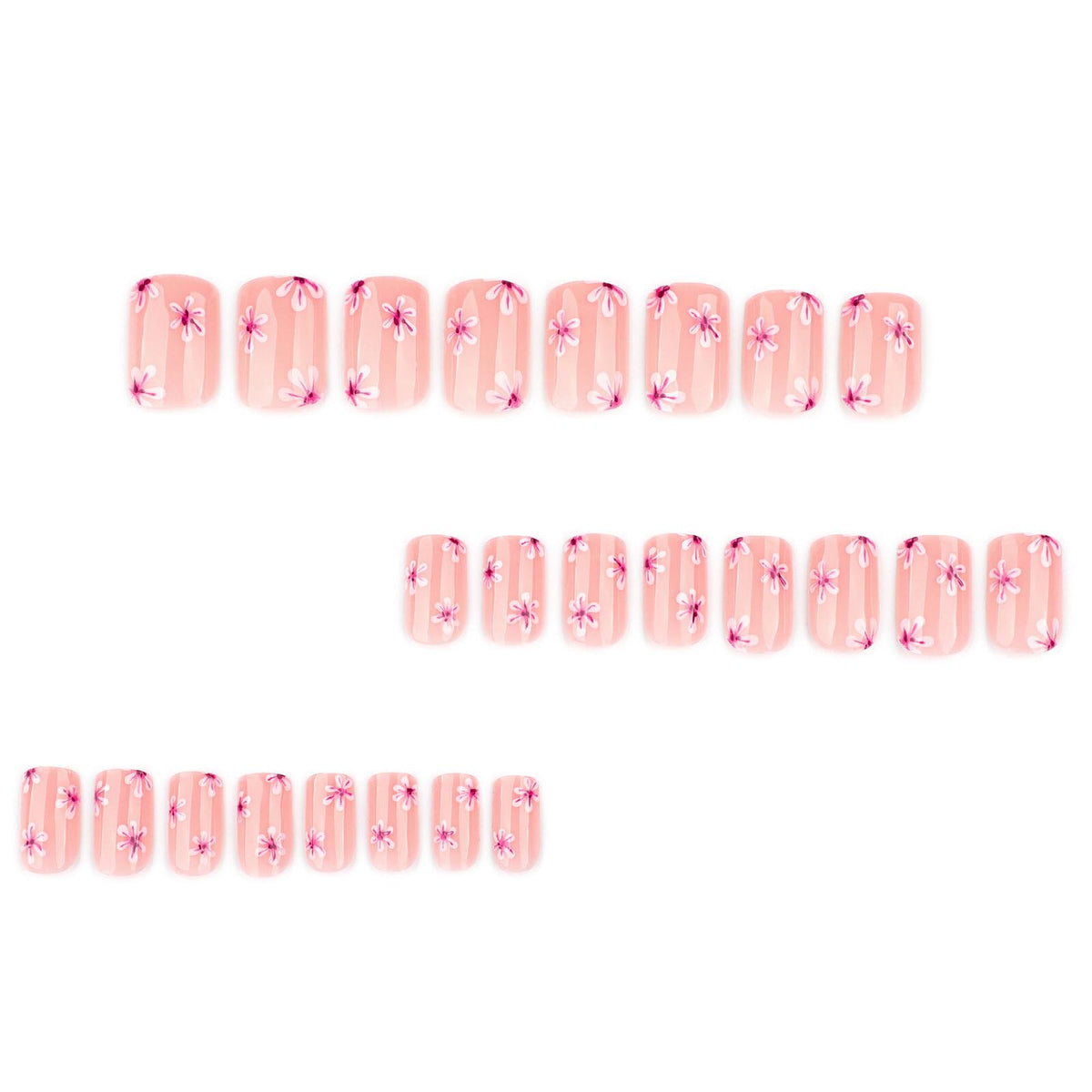 Medium Square Press on Nails Soft Nude Base Pink White Floral Glossy Finish Reusable Spring Nails Application Fashion Daily Casual Wear Durable Comfortable Trendy Style Women Girls Nails Art 24 Pcs