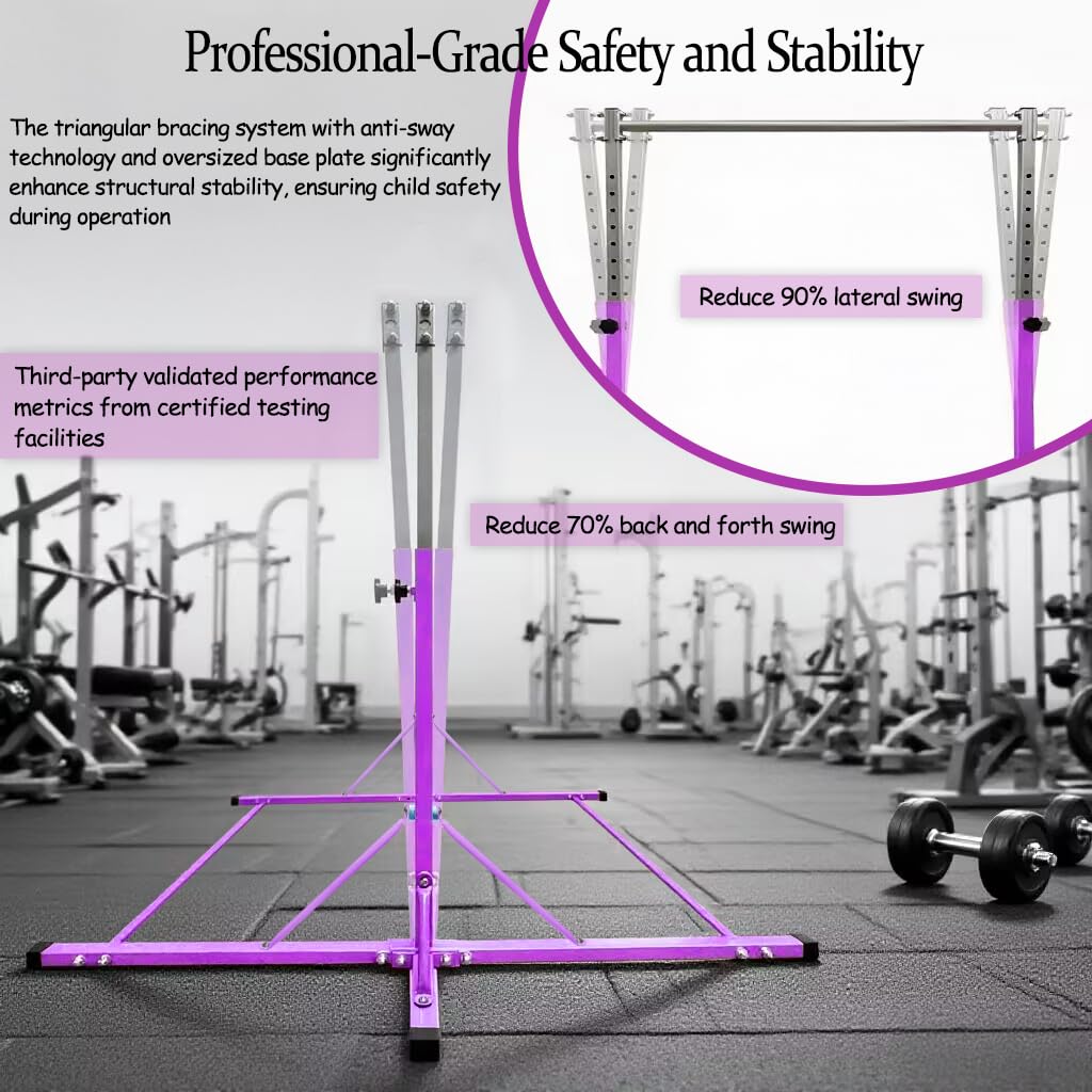JC-ATHLETICS Gymnastics Kip Bar for Kid and Teenage Ages 3-18, 5.2FT Base Length, Adjustable Height from 3FT to 4.8 FT Height,Foldable Gymnastic Training Equipment for Home and Club Use