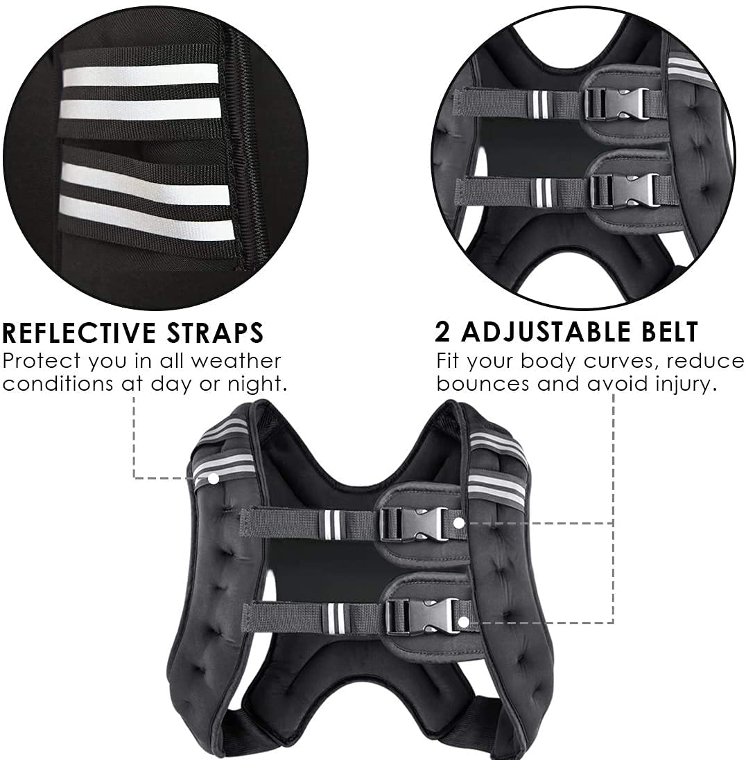 Prodigen Weighted Vest for Women and Men 30 Lbs with Reflective Stripe and Double Adjustable Buckle Straps Weight Vests for Strength Training, Jogging, Cardio, Weight Loss, Muscle Building, Black