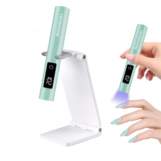 Asimebesty UV Light for Gel Nails, Mini UV Nail Lamp Hand held with Stand, Portable Small Nail Dryer Light for Gel Polish with 3 Timers, Rechargeable Cordless UV Light Nail for Fast Curing, Green