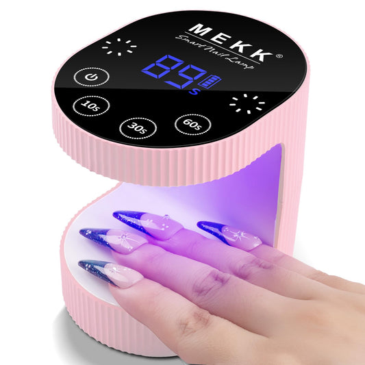 MEKK Cordless Mini UV Light for Gel Nails - 24W Rechargeable Mini UV LED Nail Lamp with Touch Control & Auto Sensor,Small Flash Cure Lamp,4 Timers,Portable Nail Light for Tavel & Home Use-Light Pink