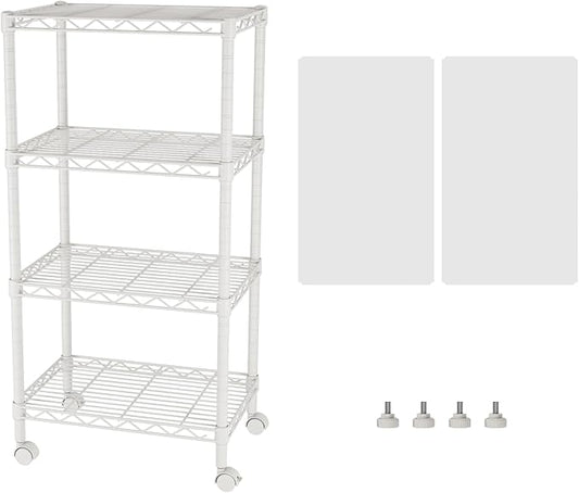 SINGAYE 4 Small Shelves Storage Shelf Wire Shelving Unit Metal Shelf Adjustable Organizers Storage Shelving with Wheels for Bathroom Laundry Room Kitchen Pantry11.5âD x 17.5âW x 30.5âH White