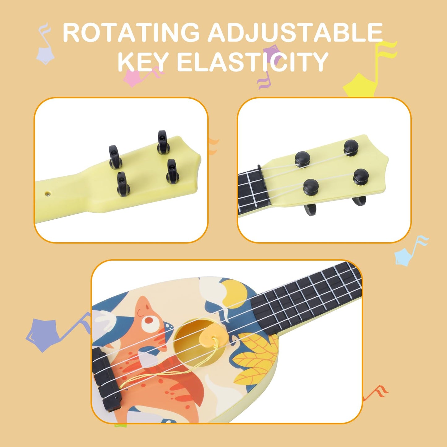 YOLOPLUS+ Kids Toy Ukulele, Kids Guitar Musical Toy,17 Inch 4 Steel Strings, with Pick, Play Early Educational Learning Musical Instrument Gift for Preschool Children (Yellow)
